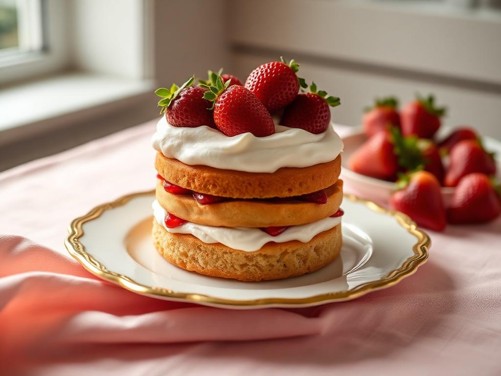 Strawberry shortcake on elegant plate